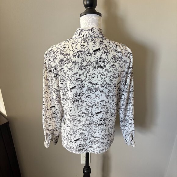 Le Caviar Womens Vintage People Print Blouse Long Sleeve Rare Small Shoulder Pad - Picture 4 of 5